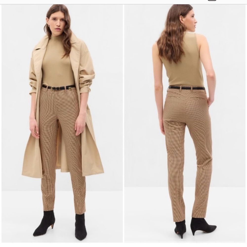 NWT GAP Womens Brown & Tan Plaid Slim Mid Rise Downtown Trousers 12 Tall
